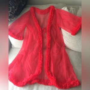 Women’s Vintage Ruffled Flare 100% Nylon Tie Sheer Robe